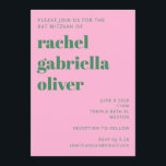 Invitación Bat Mitzvah retro simple negrita y verde<br><div class="desc">Invitación negrita Retro Rosa y Verde Simple Cute Bat Mitzvah</div>