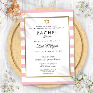 Invitación Bat Mitzvah Rosa Blanco Raya Estrella de David