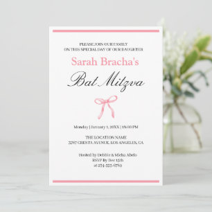Invitación Bat Mitzvah Rosa Coqueta Acuarela Lazo
