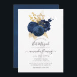 Invitación Bat Mitzvah, Rosa de la Marina Azul y Oro Vintage<br><div class="desc">rosas de color moda vintage de color marina murciélago mitzvah invitación con acentos de oro y elegante tipografía de escritura a mano.</div>