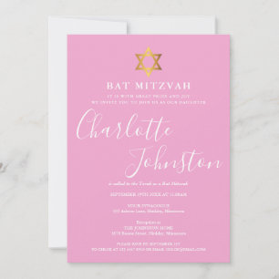 Invitación Bat Mitzvah Rosa Escritura Elegante