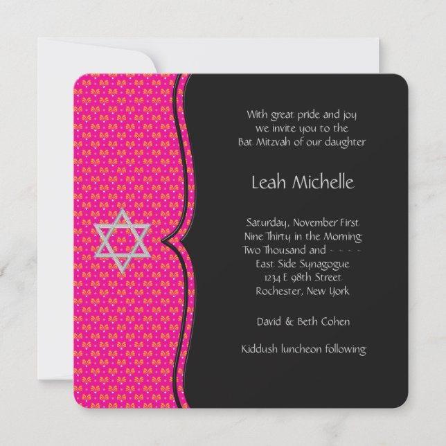 Invitación Bat Mitzvah Rosa Fucsia (Anverso)