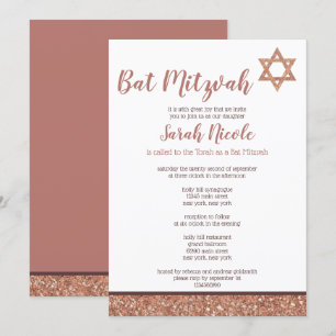 Invitación Bat Mitzvah Rosa Moda de oro elegante Purpurina de