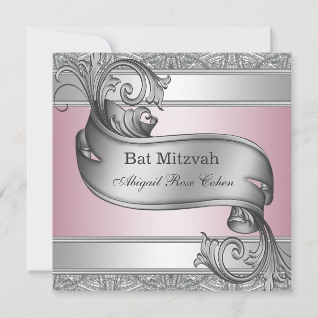 Invitación Bat Mitzvah Rosa Plateado (Anverso)