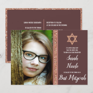 Invitación Bat Mitzvah Rosa Purpurina de Moda fotográfica mod