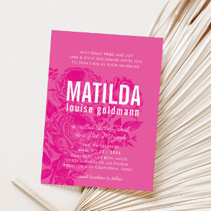 Invitación BAT MITZVAH rosas modernos y elegantes bonito rosa