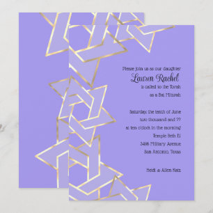 Invitación Bat Mitzvah Sheer Gold Star of David on Any Color