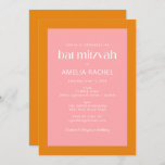 Invitación Bat Mitzvah simple geométrico rosa y Naranja<br><div class="desc">Invitación a Mitzvah de Naranja y guiño geométrico simple personalizado</div>
