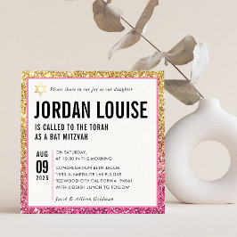 Invitación BAT MITZVAH simple moda moderna purpurina de oro r