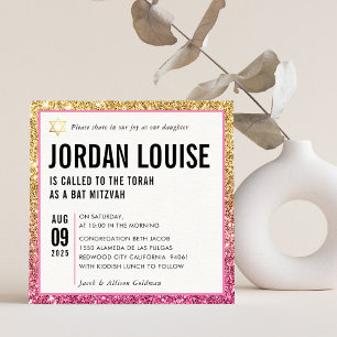Invitación BAT MITZVAH simple moda moderna purpurina de oro r