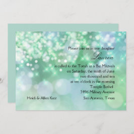 Invitación Bat Mitzvah Sparkle Lights Aqua