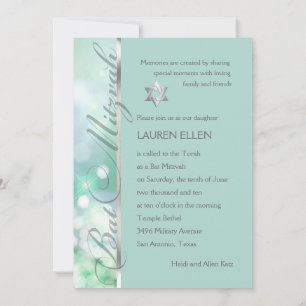 Invitación Bat Mitzvah Sparkle Lights Aqua