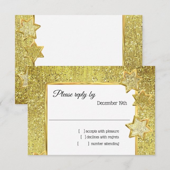 Invitación Bat Mitzvah Stars Gold Purpurina RSVP (Anverso / Reverso)
