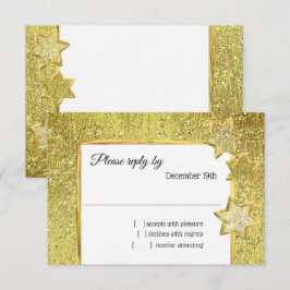 Invitación Bat Mitzvah Stars Gold Purpurina RSVP