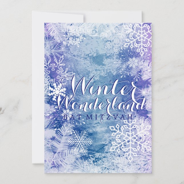 Invitación BAT MITZVAH Temática De Winter Wonderland Cumpleañ (Anverso)