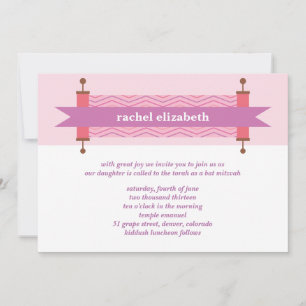 Invitación Bat Mitzvah Torá Chevron Rosa