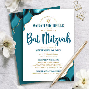 Invitación Bat Mitzvah Turquesa Agata Escritura 2 Lugar Moder