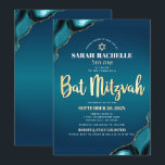 Invitación Bat Mitzvah Turquesa Ombre Ágata Dorado Script Neg<br><div class="desc">¡Siéntete orgulloso, regocíjate y muestra este hito de tu Bat Mitzvah favorita! Envía esta invitación genial, única, moderna y personalizada con el nombre hebreo para un evento inolvidable. La tipografía de escritura con falso foil dorado, la tipografía sans serif blanca y la Estrella de David con falso foil dorado se...</div>