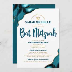 Invitación Bat Mitzvah Turquoise Agate Guión Simple Moderno