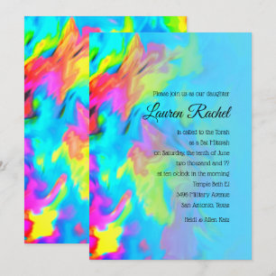 Invitación Bat Mitzvah Turquoise Blue Lime Pink Tie Dye