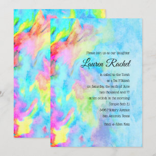 Invitación Bat Mitzvah Turquoise Blue Lime Pink Tie Dye