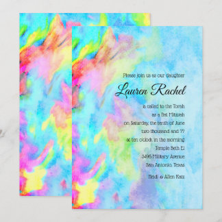 Invitación Bat Mitzvah Turquoise Blue Lime Pink Tie Dye
