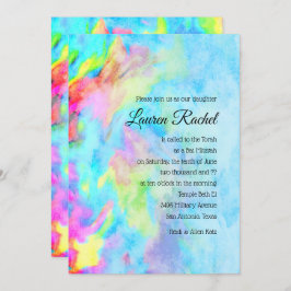 Invitación Bat Mitzvah Turquoise Blue Lime Pink Tie Dye