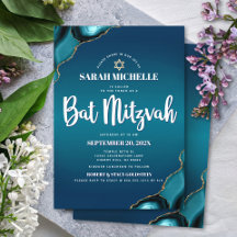 Bat Mitzvah Turquoise Ombre Agate Script Moderno