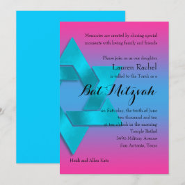 Invitación Bat Mitzvah Turquoise to Pink Ombre con estrella