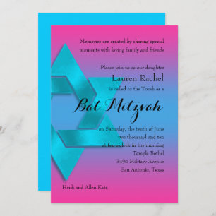 Invitación Bat Mitzvah Turquoise to Pink Ombre con estrella