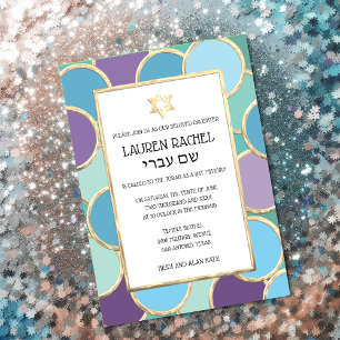 Invitación Bat Mitzvah tus círculos de colores en oro