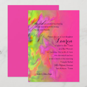 Invitación Bat Mitzvah Tye de tinta caliente y verde