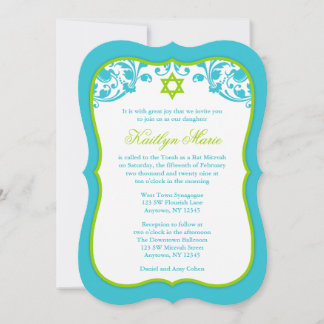 Invitación Bat Mitzvah, un nadador Verde azulado y verde limó
