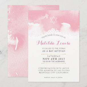 Invitación BAT MITZVAH una elegante acuarela rosa pálido invi