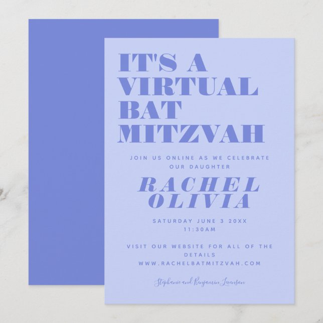 Invitación Bat Mitzvah, una lavadora virtual muy fina (Anverso / Reverso)