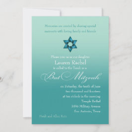 Invitación Bat Mitzvah Verde azulada Ombre con estrella