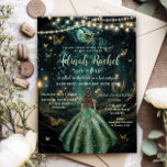 Invitación Bat Mitzvah vestido verde de esmeralda de los bosq<br><div class="desc">Personalice esta encantadora invitación a Bat Mitzvah fácil y rápidamente. Simplemente haga clic en el botón Editar usando herramientas de diseño para editar el texto, cambiar estilos de fuente y colores de fuente. Con un chica vestido con un vestido verde esmeralda y un fondo forestal encantado. Las mariposas, el chica...</div>