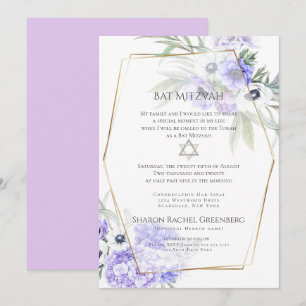 Invitación BAT MITZVAH Violeta Anemona Floral Verso 1
