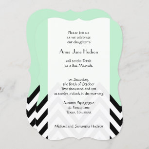 Invitación Bat Mitzvah - Zigzag, Chevron - Mint Green, Black
