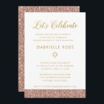 Invitación Bat rosa Mitzvah Rosa Purpurina de oro Fiesta de r<br><div class="desc">Invitación a la recepción de Bat Mitzvah,  purpurina de oro moderno y mínimo rosa. Las obras de arte son imágenes planas impresas,  NO purpurina real ni Relieve metalizado de oro. Consulte la tienda de papel Grape Zazzle para coordinar tarjetas de inserción y objetos de decoración.</div>