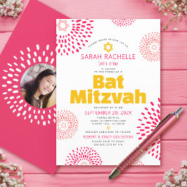 Invitación Bat Rosado Mitzvah Foto Negrita Guay Groovy