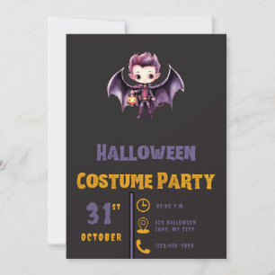 Invitación Bat Vampire Pumpkin Cute Halloween Negro moderno