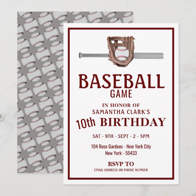 Invitación Batalla de Béisbol de Plata, Partido de Cumpleaños (Anverso / Reverso)
