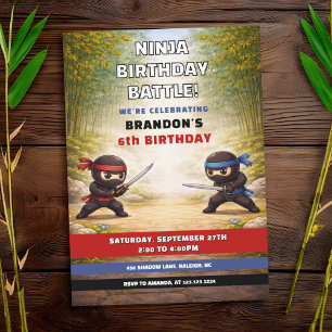 Invitación Batalla de Ninja Juguetón en el Bosque de Bambú Cu