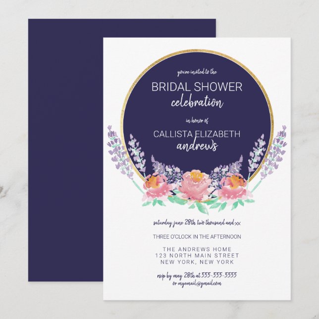 Invitación Batalla de novias de flores silvestres rosadas Lil (Anverso / Reverso)