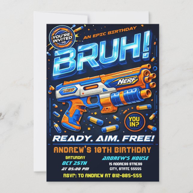 Invitación Batalla personal moderna de cumpleaños con Nerf (Anverso)