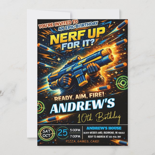Invitación Batalla Personal Nerf Cumpleaños (Anverso)