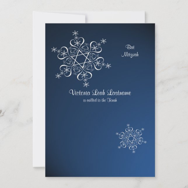 Invitación Bate de invierno con copos de nieve Mitzvah Blue (Anverso)