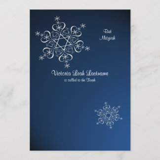 Invitación Bate de invierno con copos de nieve Mitzvah Blue