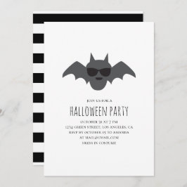 Invitación Bate. Fiesta de disfraces de Halloween en blanco y